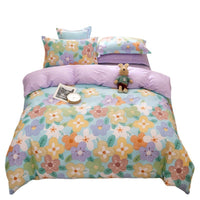 HKM-043603 Cotton Four-Piece Comforter Set with Modern Print Design, Includes Quilt Cover and Sheet