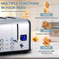 HKM-043667 Digital LED Display 4-Slice Stainless Steel Toaster with Smart Features