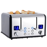 HKM-043667 Digital LED Display 4-Slice Stainless Steel Toaster with Smart Features