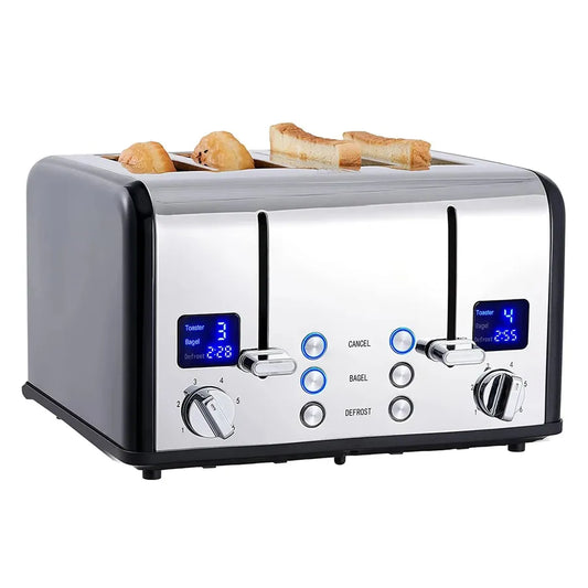 HKM-043667 Digital LED Display 4-Slice Stainless Steel Toaster with Smart Features