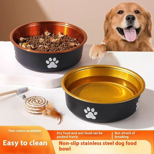 HKM-0436925 Stainless Steel Non-Slip Pet Bowl in Bronze and Gold ¨C Available in Small, Medium, and Large Sizes