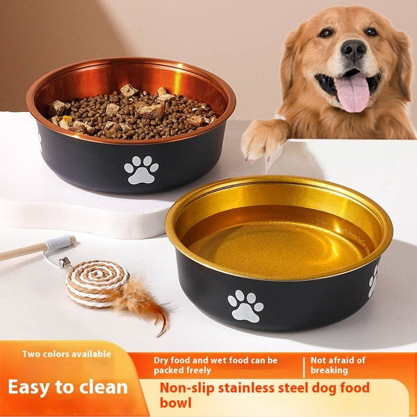 HKM-0436925 Stainless Steel Non-Slip Pet Bowl in Bronze and Gold ¨C Available in Small, Medium, and Large Sizes