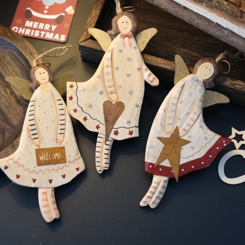 HKM-043731 Hand-Painted Wooden Love Heart Door Plate Pendant - American Country Style Decor