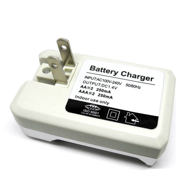HKM-043795 Dual Slot Battery Charger for 1.2V Rechargeable Batteries, 100V-240V Input, Compact Design