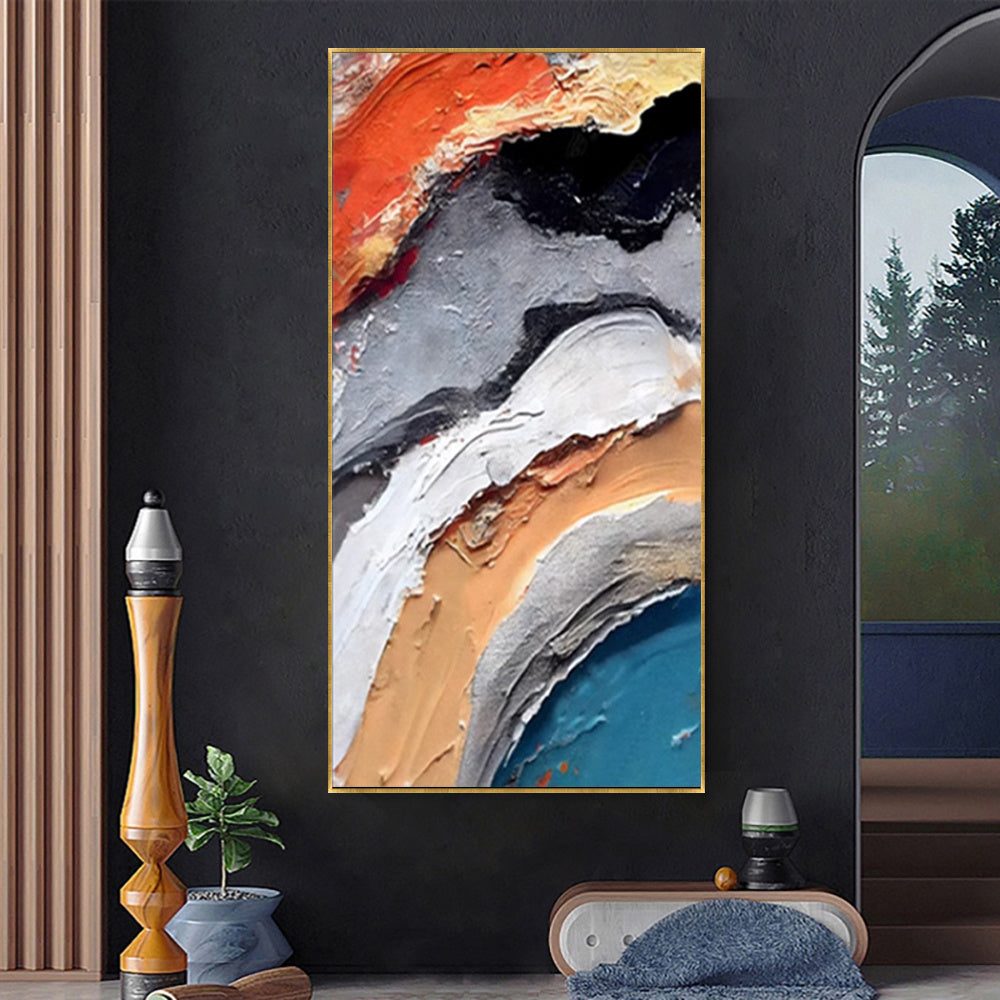 HKM-043859 Large Hand-Painted 3D Textured Abstract Canvas Art for Living Room Decoration