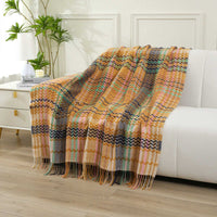 HKM-043923 Ethnic Striped Plush Woven Blanket in Warm Tones for All Seasons