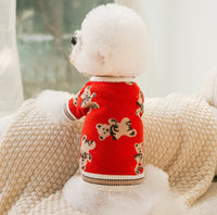 HKM-0440509 Preppy V-Neck Striped Pet Sweater for Dogs and Cats - Winter Warm Apparel with Leash Hole