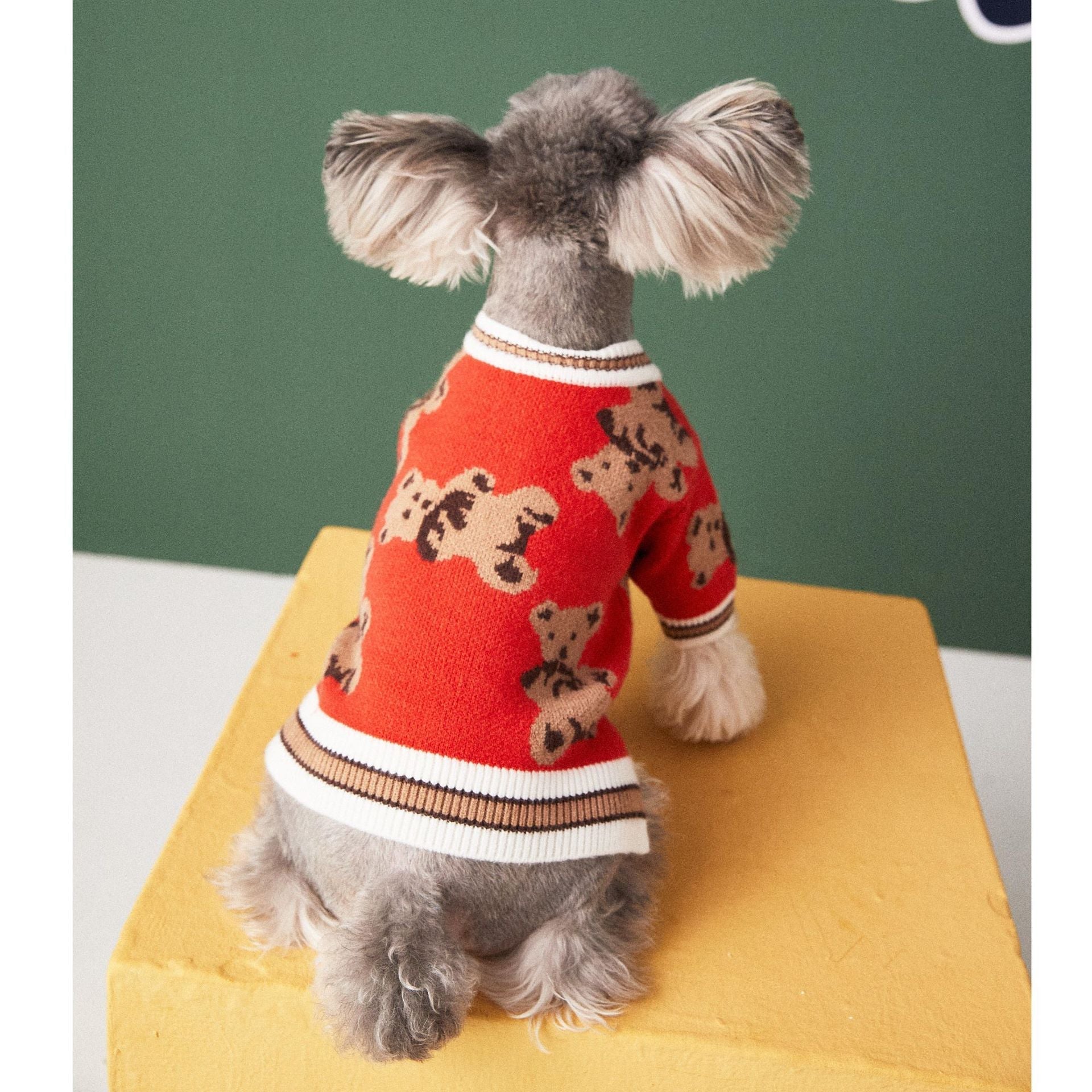 HKM-0440509 Preppy V-Neck Striped Pet Sweater for Dogs and Cats - Winter Warm Apparel with Leash Hole