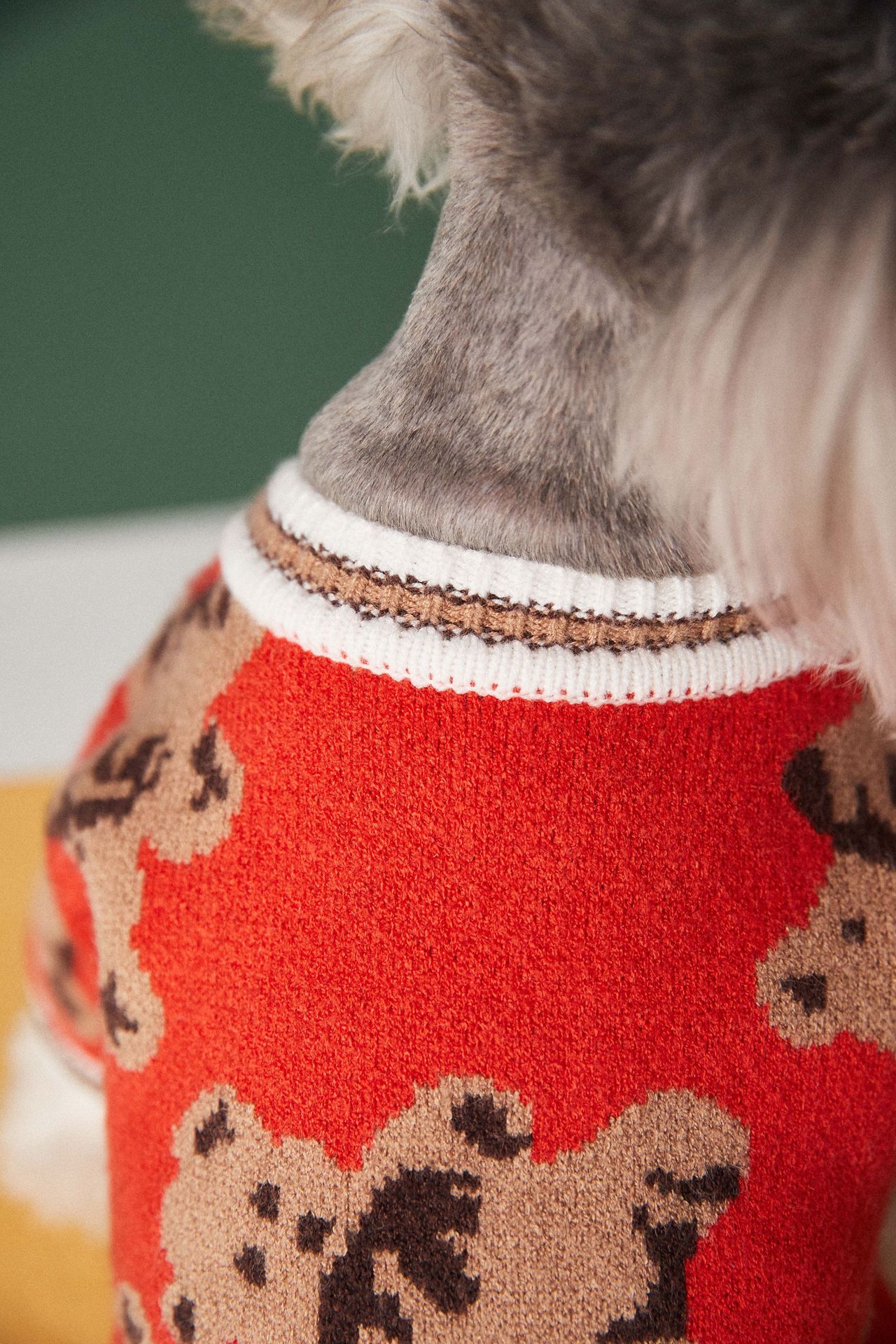 HKM-0440509 Preppy V-Neck Striped Pet Sweater for Dogs and Cats - Winter Warm Apparel with Leash Hole