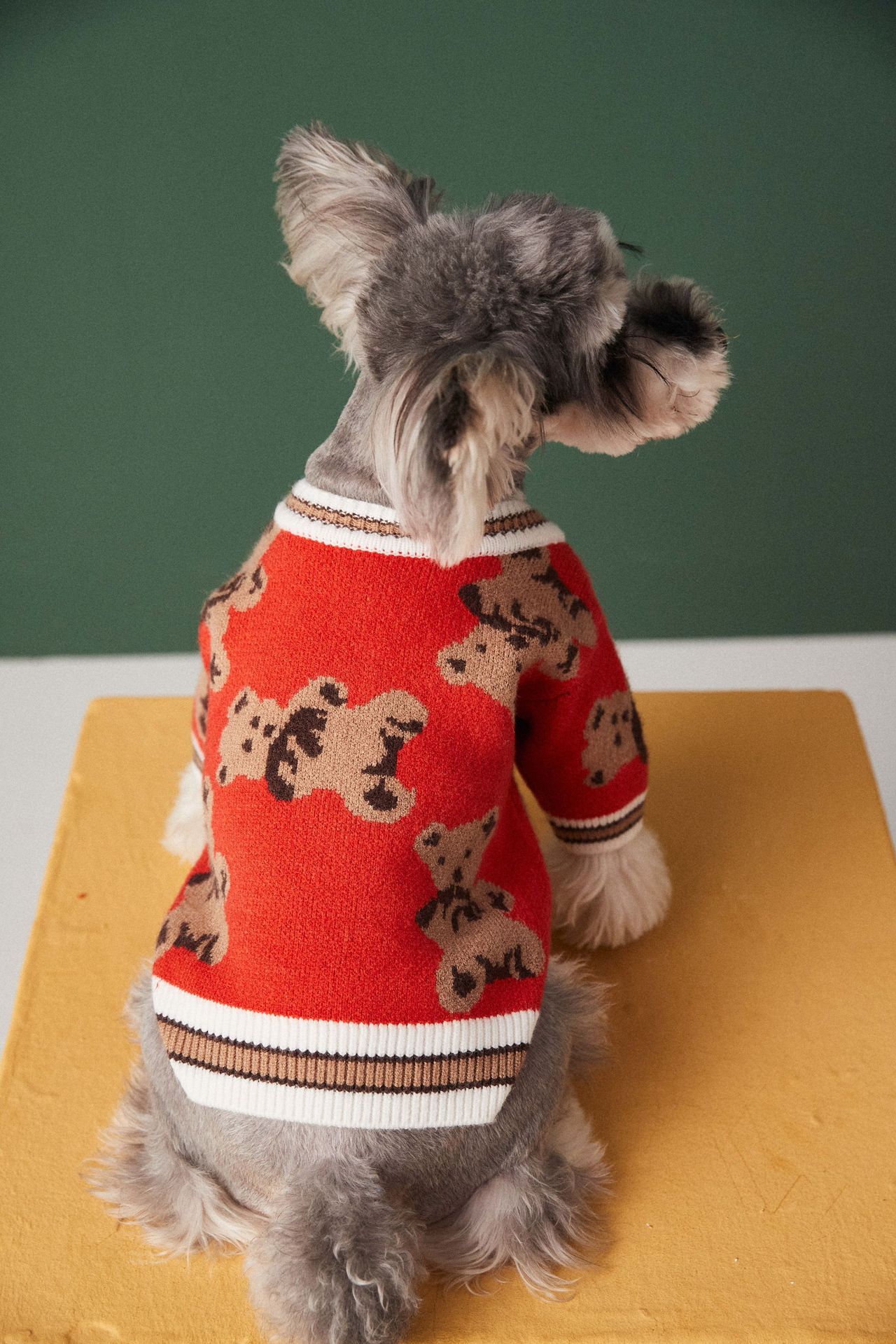 HKM-0440509 Preppy V-Neck Striped Pet Sweater for Dogs and Cats - Winter Warm Apparel with Leash Hole