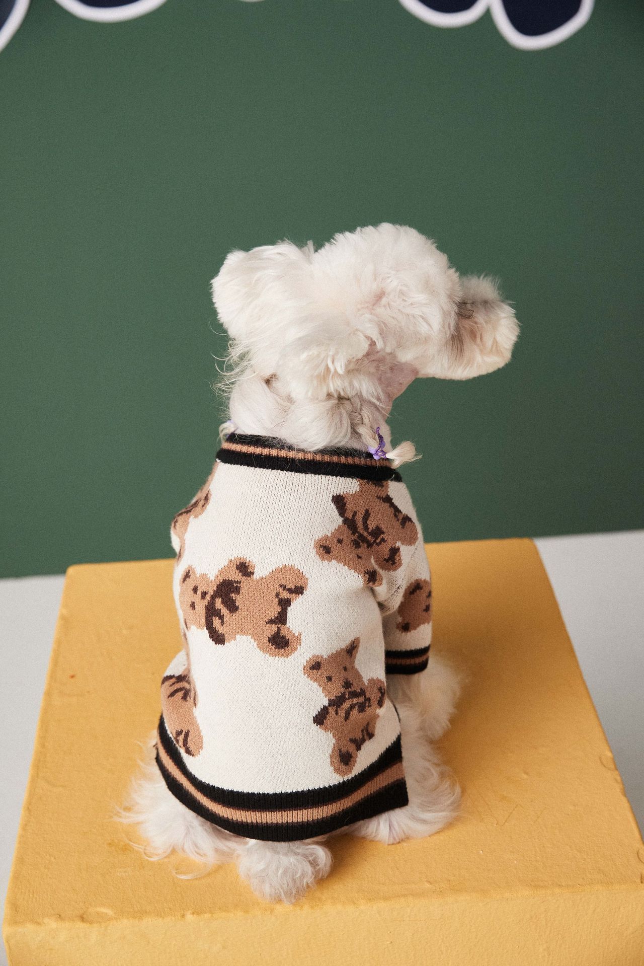 HKM-0440509 Preppy V-Neck Striped Pet Sweater for Dogs and Cats - Winter Warm Apparel with Leash Hole