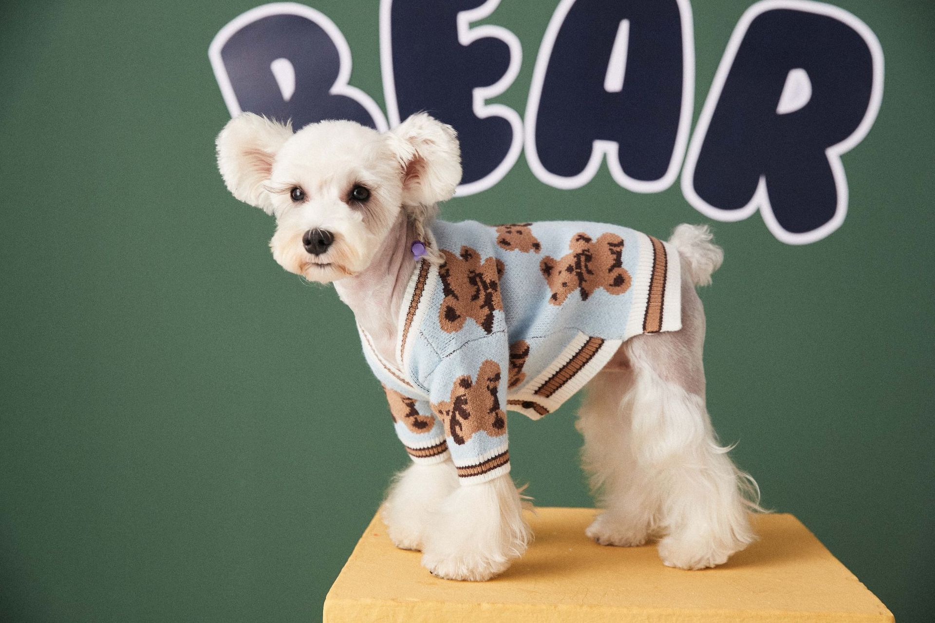 HKM-0440509 Preppy V-Neck Striped Pet Sweater for Dogs and Cats - Winter Warm Apparel with Leash Hole