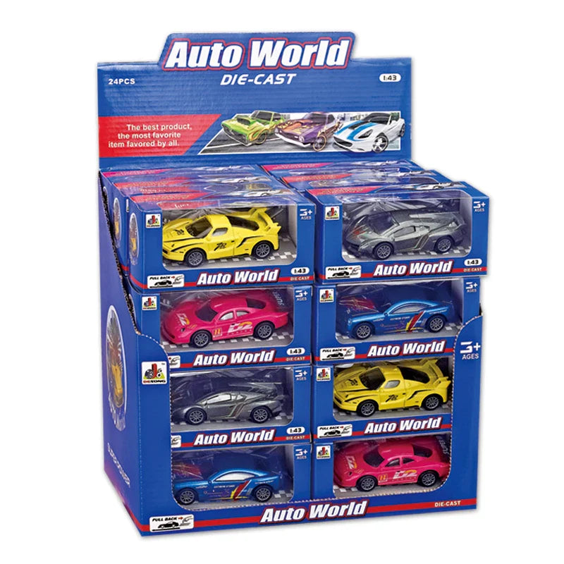 HKM-044179 Pull Back Racing Diecast Toy Car Set - 24 Pcs Mini Alloy Vehicles in 4 Colors, 1:43 Scale Model for Ages 3+