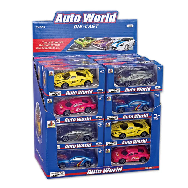 HKM-044179 Pull Back Racing Diecast Toy Car Set - 24 Pcs Mini Alloy Vehicles in 4 Colors, 1:43 Scale Model for Ages 3+