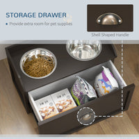 HKM-0442685 Elevated Dog Feeding Station with Storage & Stainless Steel Bowls for Large Dogs - Coffee Finish