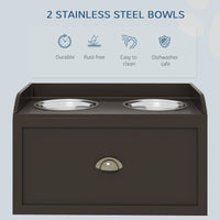 HKM-0442685 Elevated Dog Feeding Station with Storage & Stainless Steel Bowls for Large Dogs - Coffee Finish