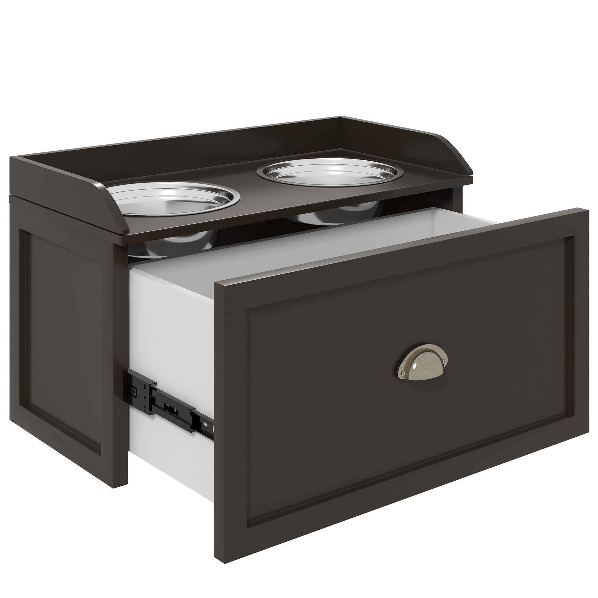 HKM-0442685 Elevated Dog Feeding Station with Storage & Stainless Steel Bowls for Large Dogs - Coffee Finish