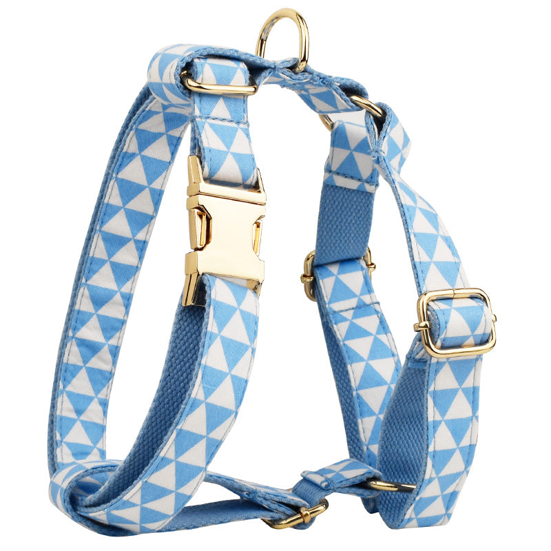 HKM-0443965 Blue Triangular Bow Vest and Leash Set for Dogs - Four-Piece Clothing Ensemble