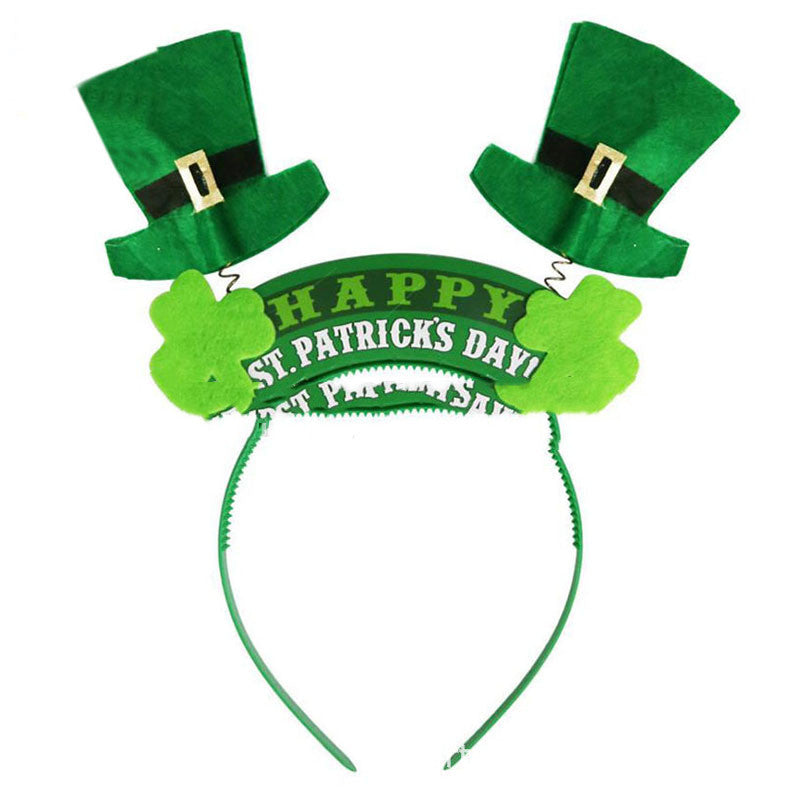 HKM-044499 Irish Shamrock Foam Headband with Sequin Bow – Green Non-Woven Fabric Design