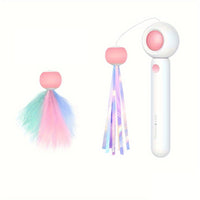 HKM-0445757 Retractable Cat Teaser Wand with Replaceable Feather and Tassel Heads for Indoor Play