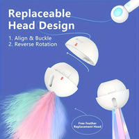 HKM-0445757 Retractable Cat Teaser Wand with Replaceable Feather and Tassel Heads for Indoor Play