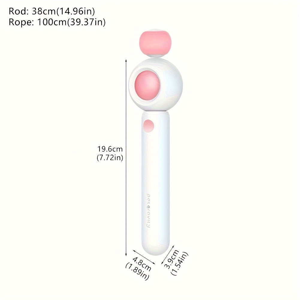 HKM-0445757 Retractable Cat Teaser Wand with Replaceable Feather and Tassel Heads for Indoor Play