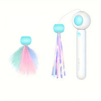 HKM-0445757 Retractable Cat Teaser Wand with Replaceable Feather and Tassel Heads for Indoor Play