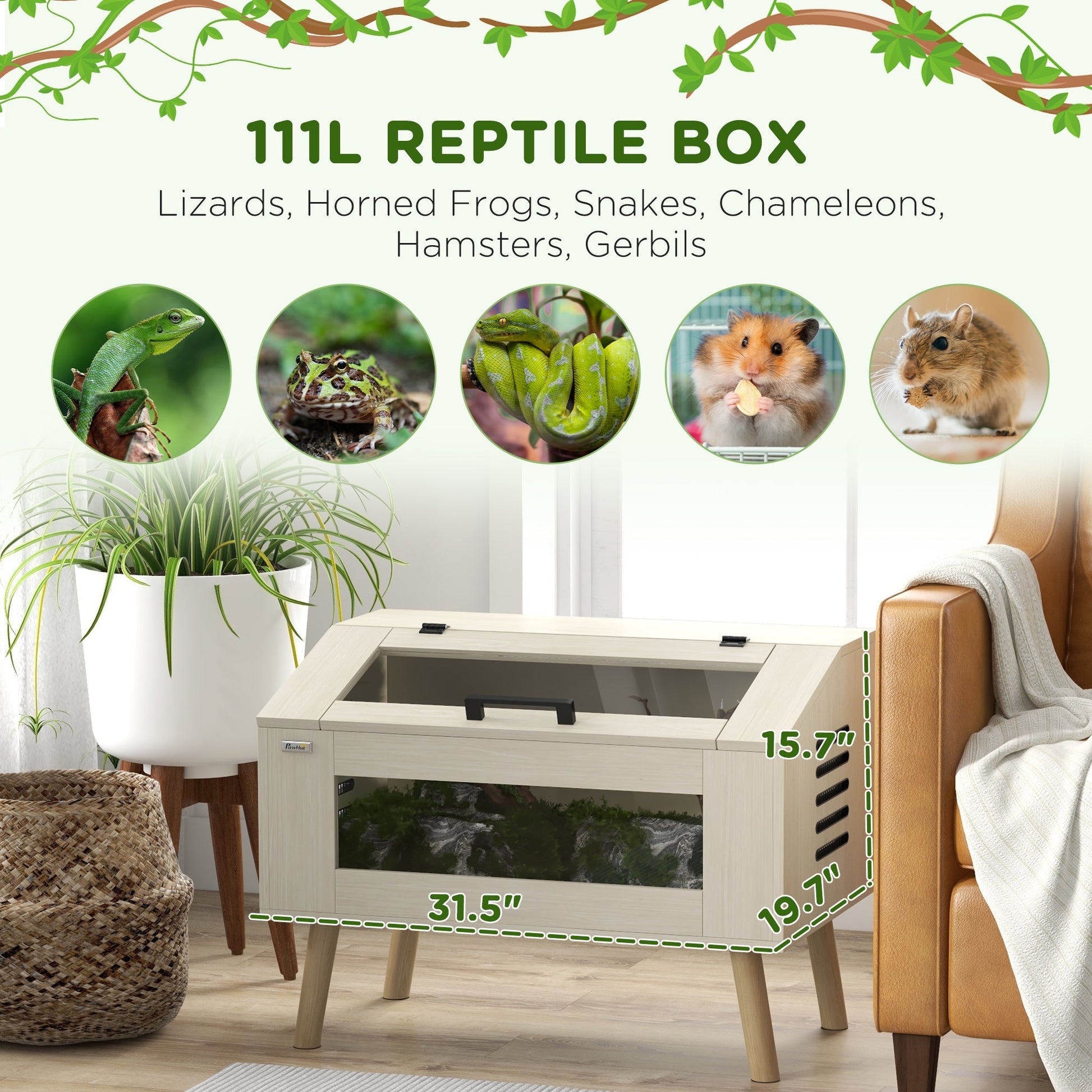 HKM-0446141 30 Gallon Reptile Tank with Openable Top, Air Vents, and Tempered Glass for Lizards, Frogs, and Small Pets