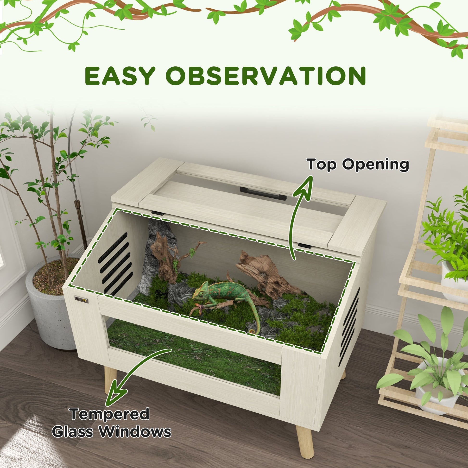 HKM-0446141 30 Gallon Reptile Tank with Openable Top, Air Vents, and Tempered Glass for Lizards, Frogs, and Small Pets