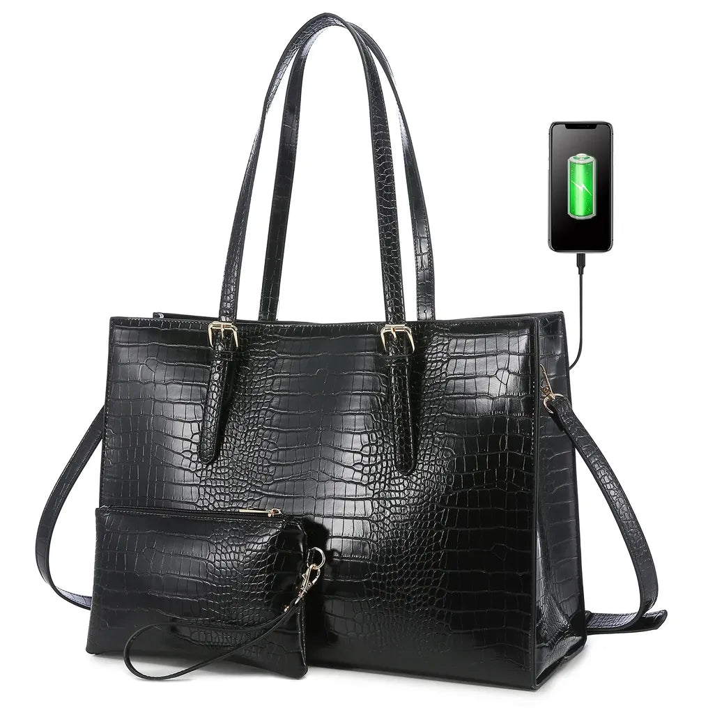 HKM-044627 Business Briefcase & Computer Purse Set for Women - Stylish Laptop Tote and Shoulder Bag for Office and School