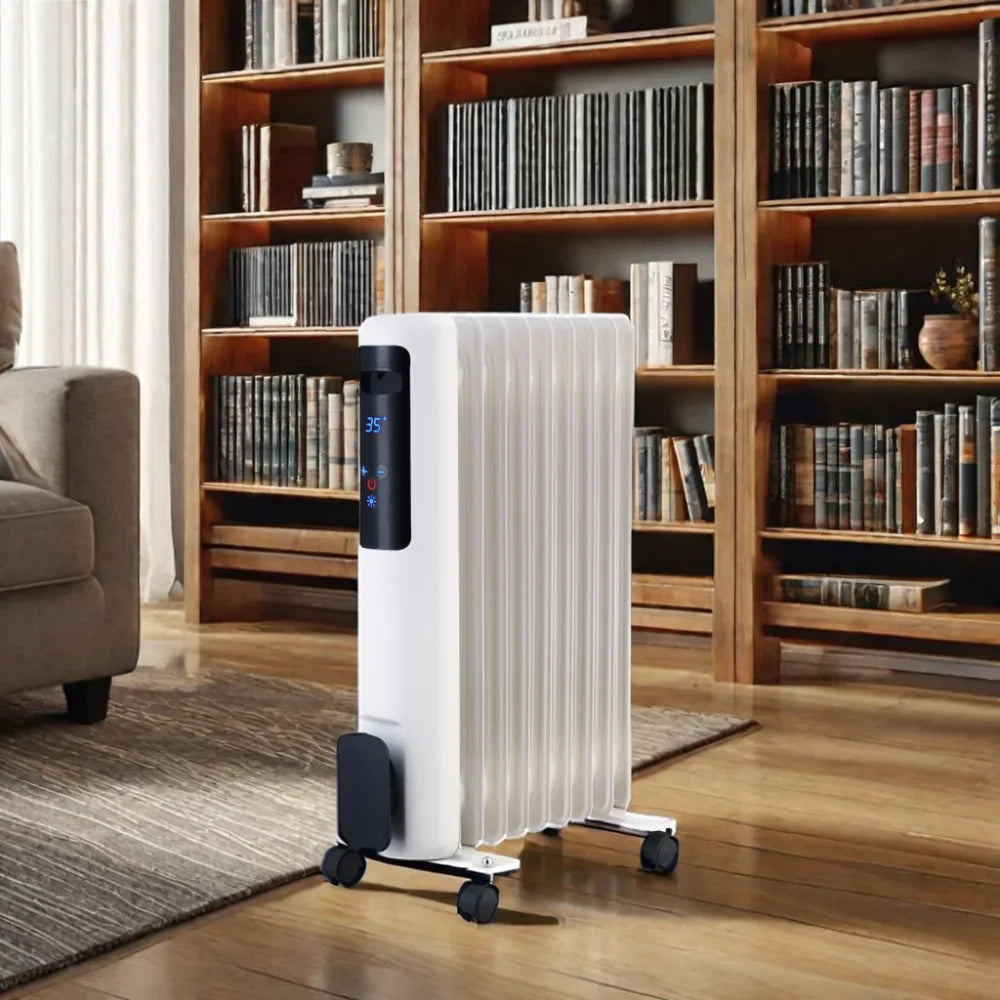 HKM-044691 1500/2000W Portable Oil-Filled Electric Radiator Heater with Adjustable Thermostat and Overheat Protection for Home Use