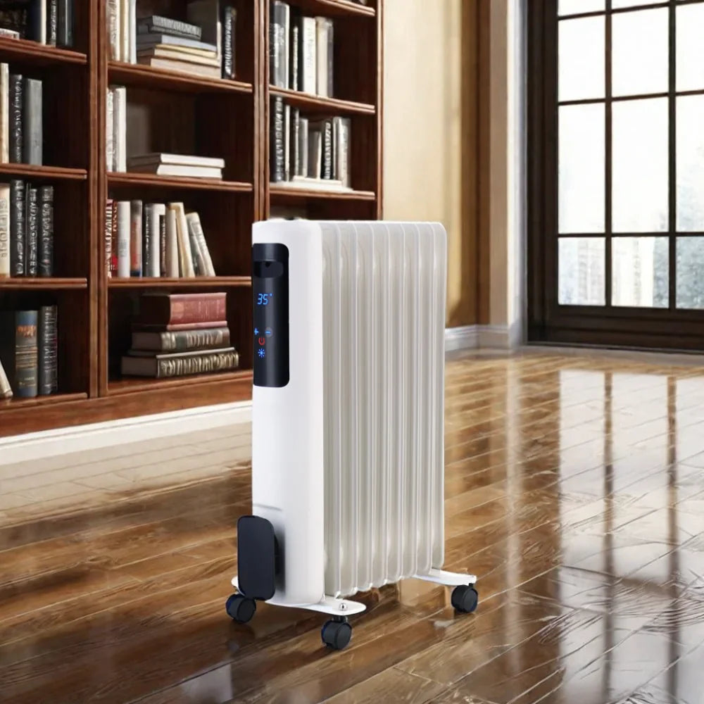 HKM-044691 1500/2000W Portable Oil-Filled Electric Radiator Heater with Adjustable Thermostat and Overheat Protection for Home Use