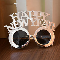 HKM-044691 Cartoon New Year Glasses - Fun Plastic Party Accessories in Gold and Silver Styles