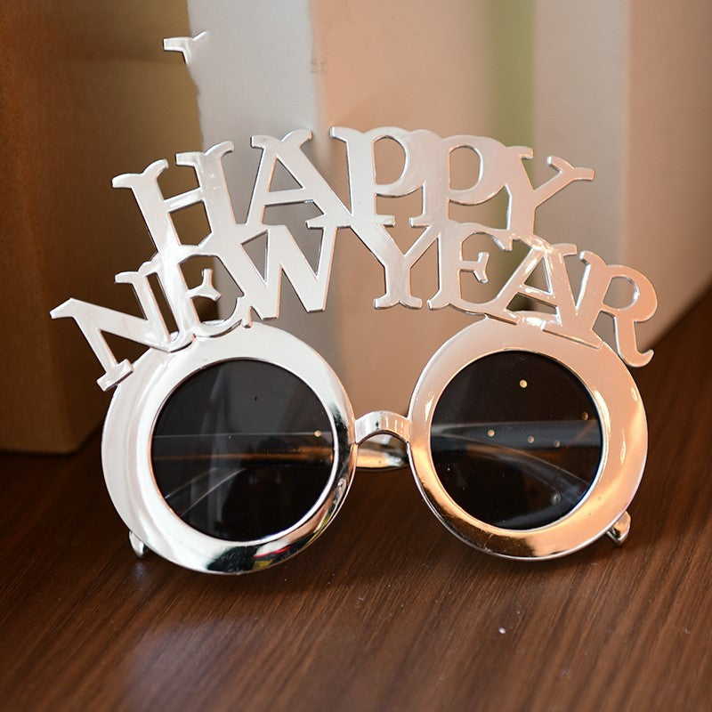 HKM-044691 Cartoon New Year Glasses - Fun Plastic Party Accessories in Gold and Silver Styles
