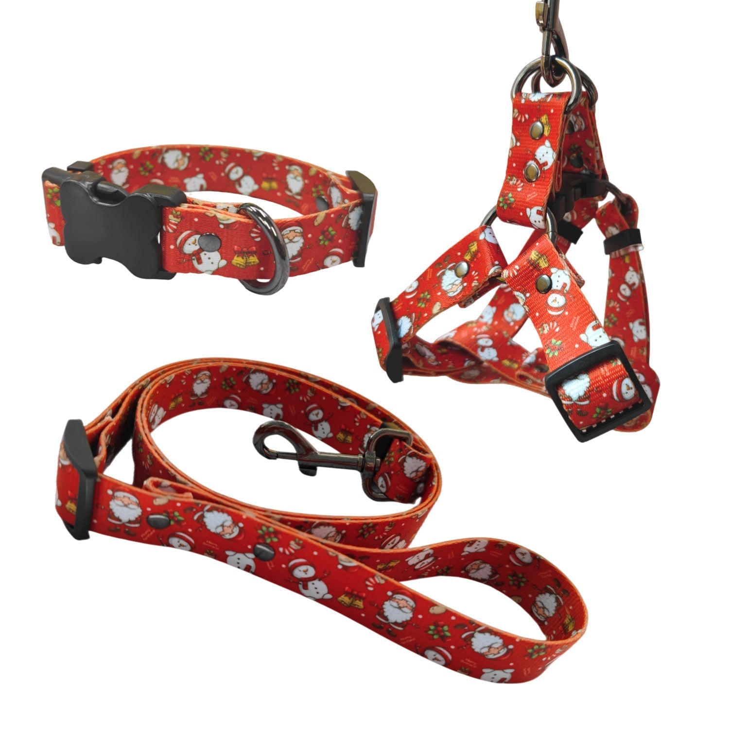 HKM-0447549 Christmas Themed Dog Leash and Harness Set in Red and Green