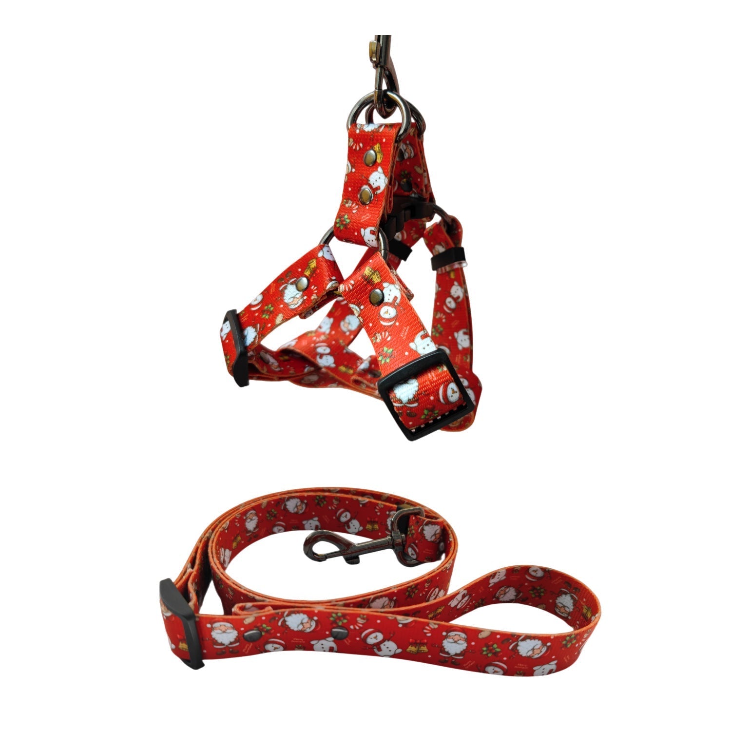 HKM-0447549 Christmas Themed Dog Leash and Harness Set in Red and Green