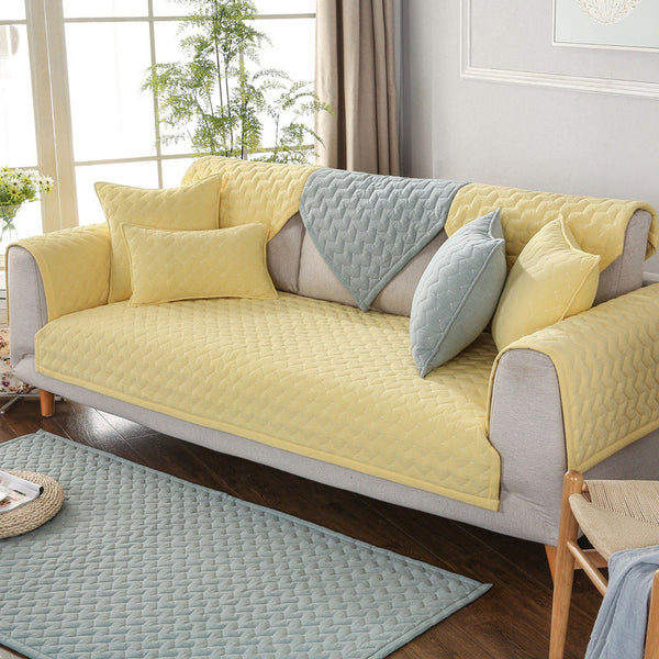HKM-044755 Solid Color Cotton Quilted Sofa Cushion in Yellow - Modern Non-slip Design, Multiple Sizes Available