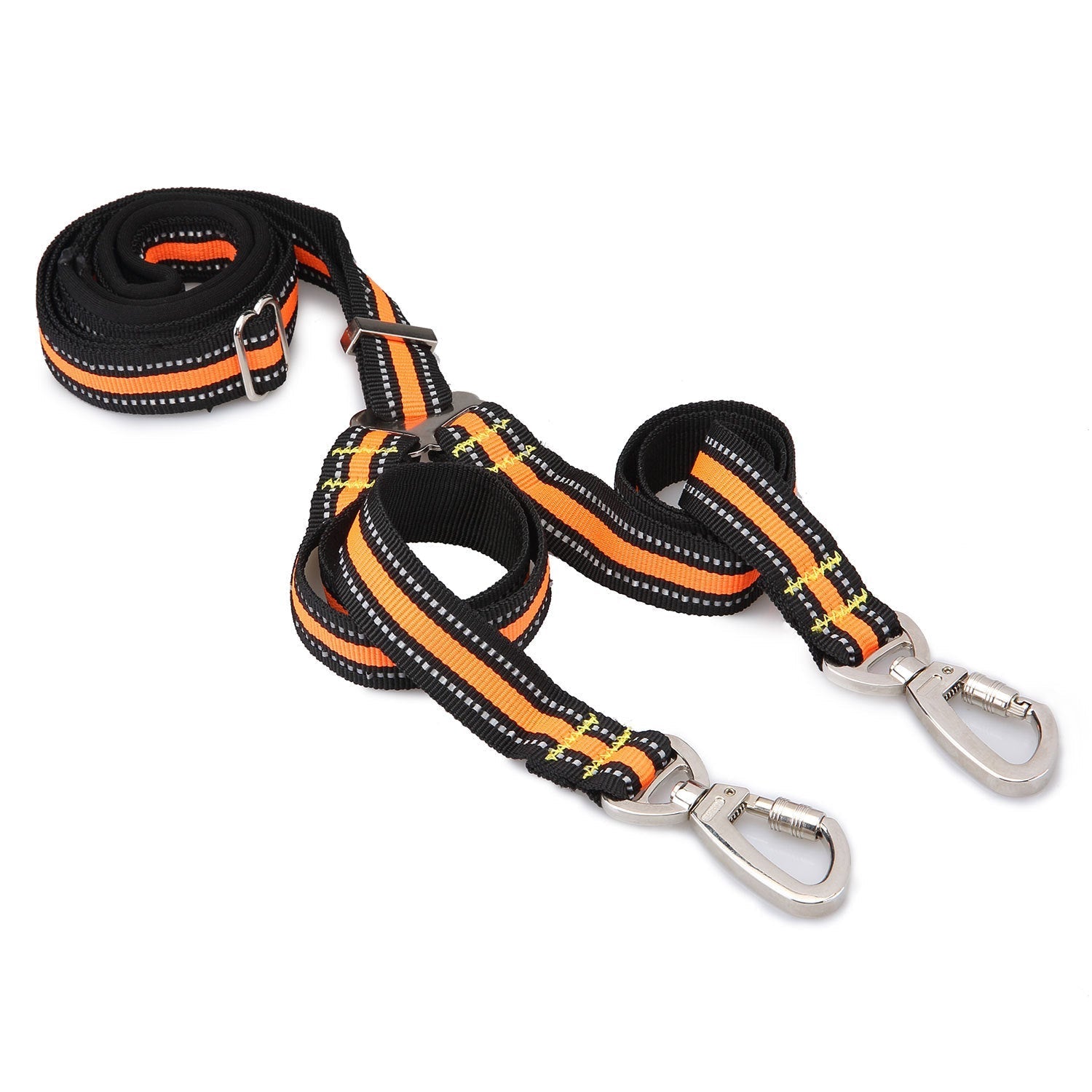 HKM-0448061 Adjustable Reflective Nylon Pet Double-Headed Leash for Two Dogs - Orange, Blue, Green