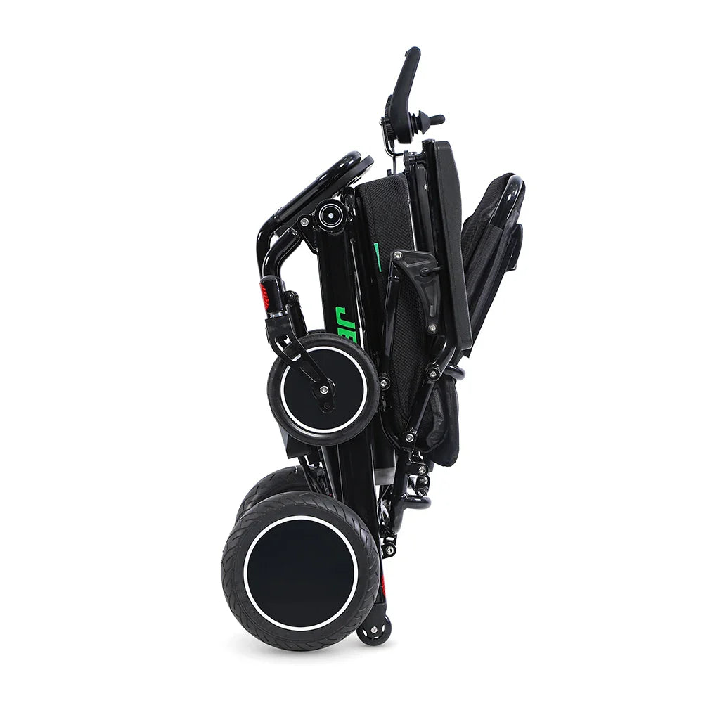 HKM-044947 Folding Electric Wheelchair with 4 Wheels, Aluminum Alloy Frame, 20 km Range, Black Coated Finish