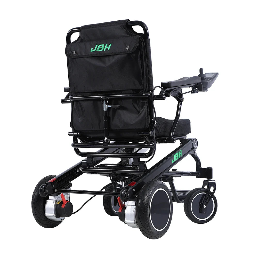 HKM-044947 Folding Electric Wheelchair with 4 Wheels, Aluminum Alloy Frame, 20 km Range, Black Coated Finish