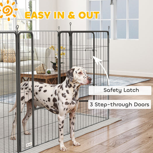 HKM-0449853 Indoor Outdoor Dog Playpen with 24 Panels and Lockable Door, Adjustable Pet Exercise Fence, Gray