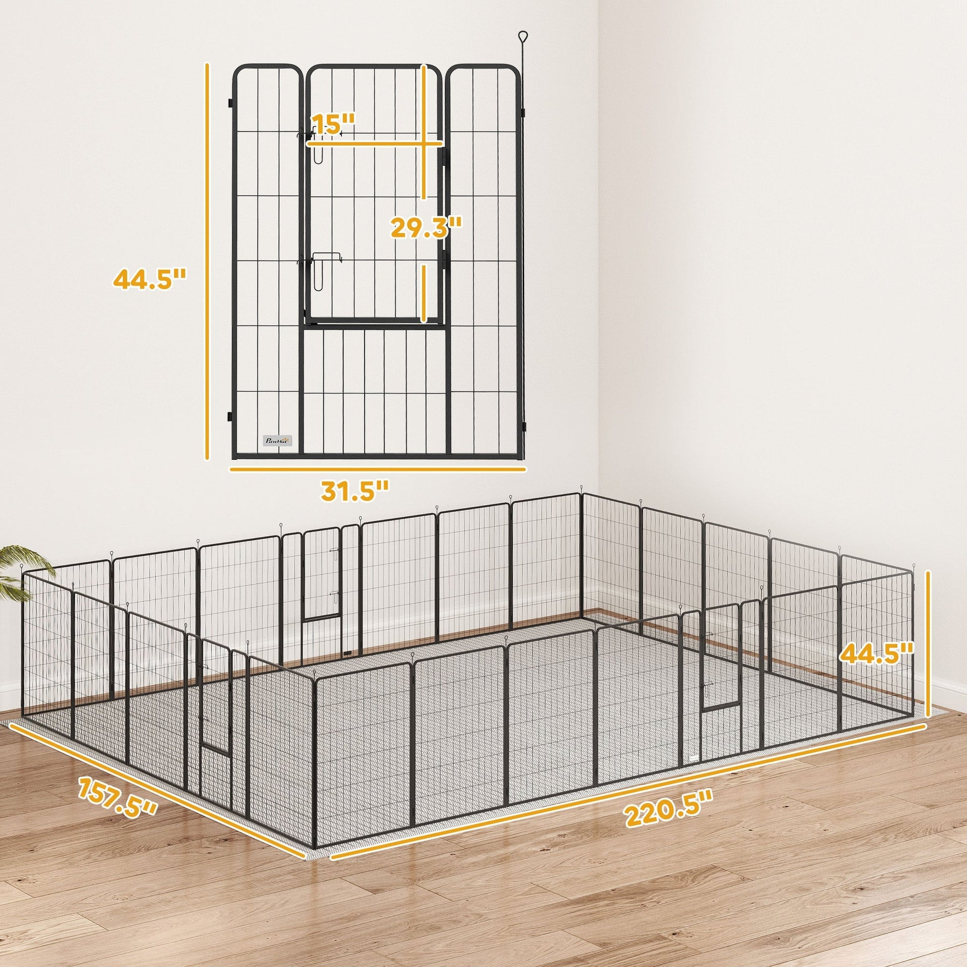 HKM-0449853 Indoor Outdoor Dog Playpen with 24 Panels and Lockable Door, Adjustable Pet Exercise Fence, Gray