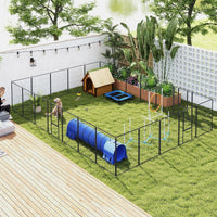 HKM-0449853 Indoor Outdoor Dog Playpen with 24 Panels and Lockable Door, Adjustable Pet Exercise Fence, Gray