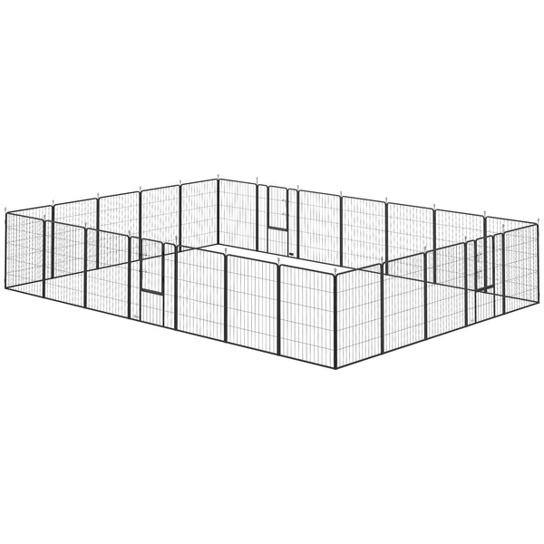 HKM-0449853 Indoor Outdoor Dog Playpen with 24 Panels and Lockable Door, Adjustable Pet Exercise Fence, Gray