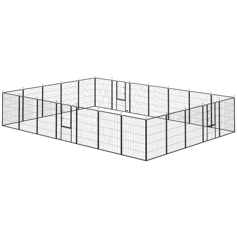 HKM-0449853 Indoor Outdoor Dog Playpen with 24 Panels and Lockable Door, Adjustable Pet Exercise Fence, Gray