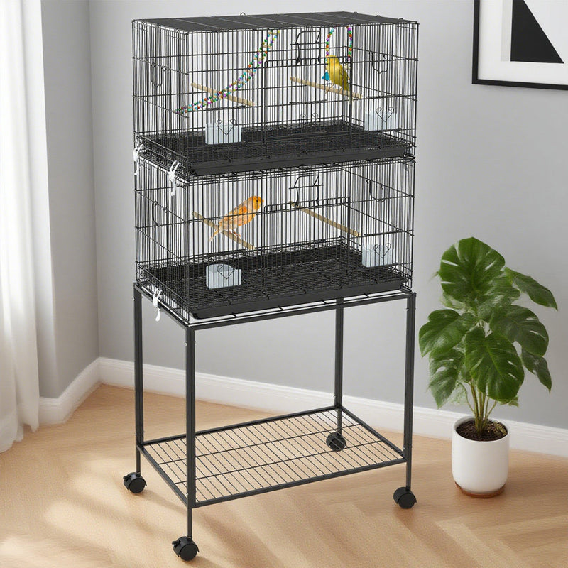 HKM-045011 Double Stackable Bird Cage on Wheels with Stand for Canaries and Small Birds