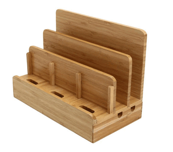 HKM-045139 Bamboo Weave Solid Wood Mobile Phone Stand - Artistic Decorative Holder for Home Use