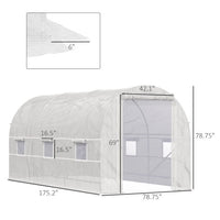 HKM-0451901 Large Walk-In Tunnel Greenhouse with 6 Roll-Up Windows and Door, Steel Frame, White, 15' x 7' x 7'