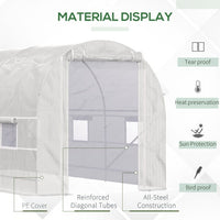 HKM-0451901 Large Walk-In Tunnel Greenhouse with 6 Roll-Up Windows and Door, Steel Frame, White, 15' x 7' x 7'