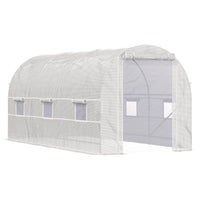HKM-0451901 Large Walk-In Tunnel Greenhouse with 6 Roll-Up Windows and Door, Steel Frame, White, 15' x 7' x 7'